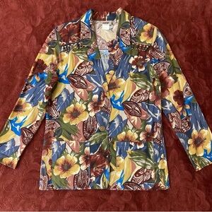 Vtg Lucia Hawaiian Floral Print Blazer with Beaded Details Sz M